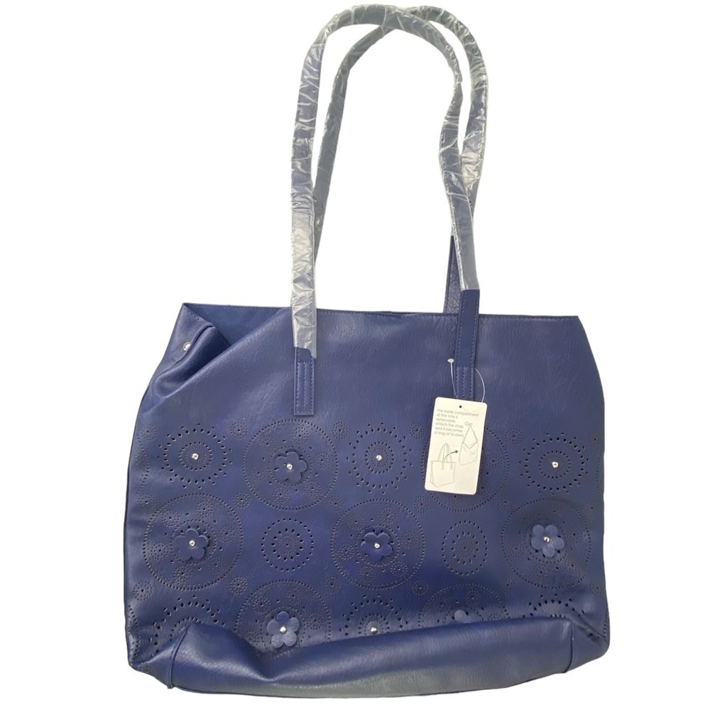 NWT Large Navy Blue Laser Cut Mandala Tote Bag with Removable Interior Crossbody